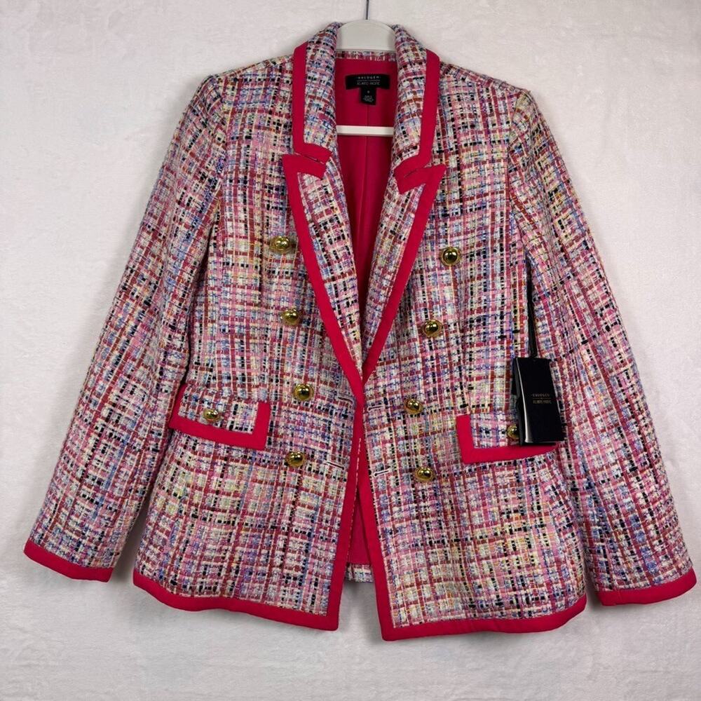 Vtg Halogen x Atlantic-Pacific Size 8 Tweed Blazer Jacket Pink Multicolor NWT